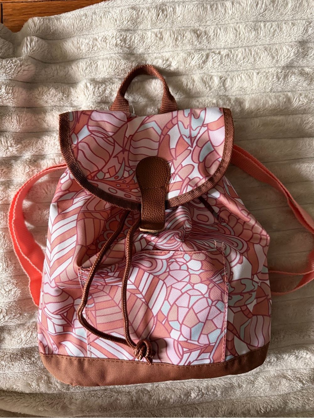 Pink Patterned Drawstring Backpack Bag